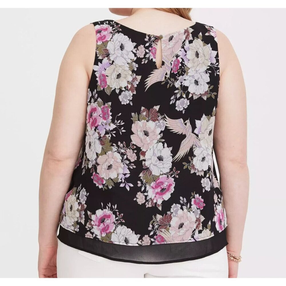 NEW PLUS SIZE 4X Torrid Floral Chiffon Double Layer Tank Top Black Pink 4X - Picture 2 of 14